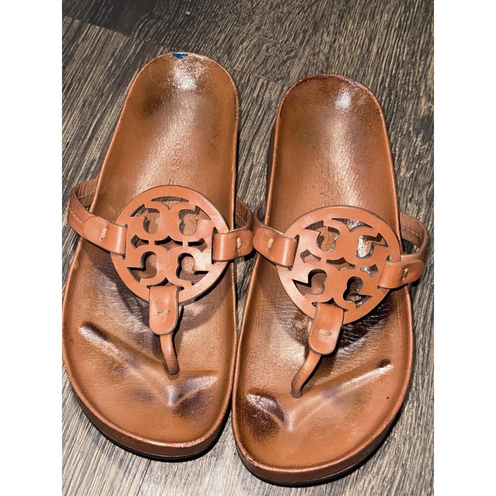 Tory Burch Miller Cloud Women's Sandals Aged Camello 7 Shoes Brown Leather - Picture 2 of 15